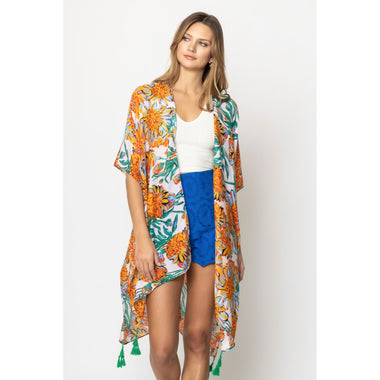 DIONA J FLORAL PRINT KIMONO ONE SIZE COLOR IVORY