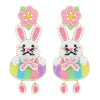 Diona J Seed Beaded Floral Easter Egg Hunt Bunny Chandelier Earrings