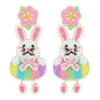 Diona J Seed Beaded Floral Easter Egg Hunt Bunny Chandelier Earrings