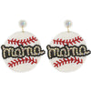 DIONA J RHINESTONE SOFTBALL MOM HANDMADE BEADED EARRINGS WHITE