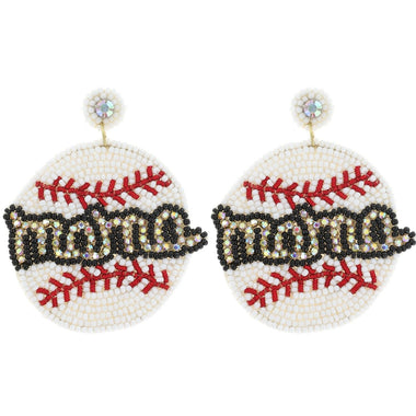 DIONA J RHINESTONE SOFTBALL MOM HANDMADE BEADED EARRINGS WHITE