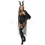 Dark Devil 6 Pc Black Teddy bodysuit Pentagram Contrast Lace Costume Set Size SM