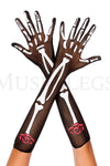 Skeleton and rose print fishnet over the elbow gloves