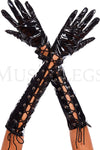 Wet look ribbon lace up gloves