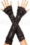 Elbow length sequin with lace trim arm warmer