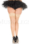 Plus size lace top backseam sheer thigh hi