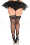 Plus size lace top backseam sheer thigh hi
