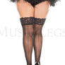 Plus size lace top backseam sheer thigh hi