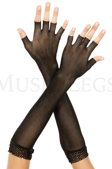Elbow length fingerless fishnet warmer