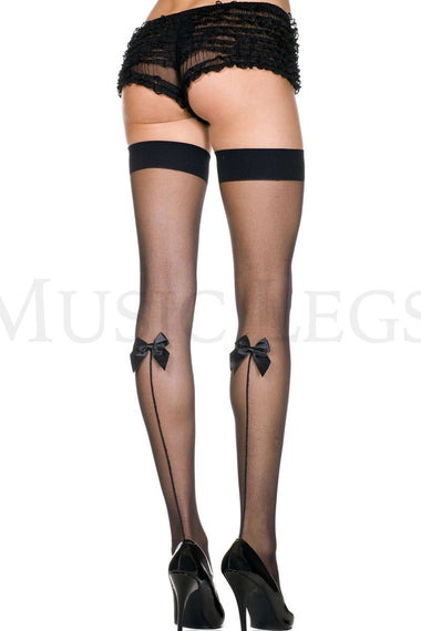 Short backseam and satin bow sheer thigh hi