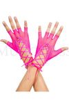 Lace up wrist length fishnet fingerless gloves