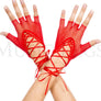 Lace up wrist length fishnet fingerless gloves