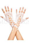 Lace up wrist length fishnet fingerless gloves