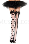 Polka dot and striped mismatch thigh hi with satin bow