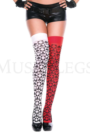 Two tone card suit checker opaque thigh hi