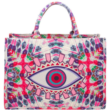 DIONA J MULTI COLOR PATTERN DESIGN EVIL EYE TOTE BAG
