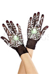 Spiderweb print fishnet gloves