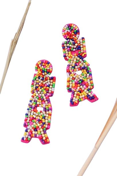 Diona J Mother's Day Earring Seed Beaded MAMA Dangle Earrings Long Statement Beaded Mom Jewelry Birthday Mother's Day Gifts for Her