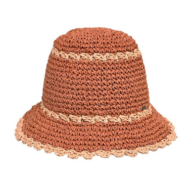 CC PAPER STRAW HAND CROCHET CLOTHE BUCKET HAT WITH SCALLOP EDGE DETAILS RUST