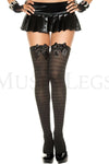 Satin bow sheer and opaque striped thigh hi