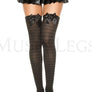 Satin bow sheer and opaque striped thigh hi