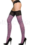 Wide lace top leopard print thigh hi