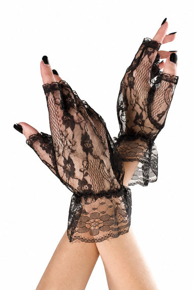 Wrist length lace fingerless gloves