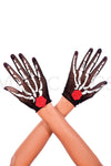Skeleton and rose print fishnet gloves