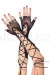 Fingerless lace up fishnet elbow length warmer