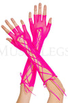 Fingerless lace up fishnet elbow length warmer