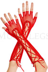 Fingerless lace up fishnet elbow length warmer