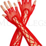 Fingerless lace up fishnet elbow length warmer