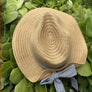 FOLD STRIPED BOW STRAW HAT WHITE WITH NAVY BAND
