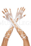 Fingerless lace up fishnet elbow length warmer