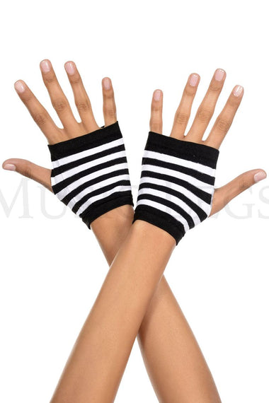Black and white striped gloves