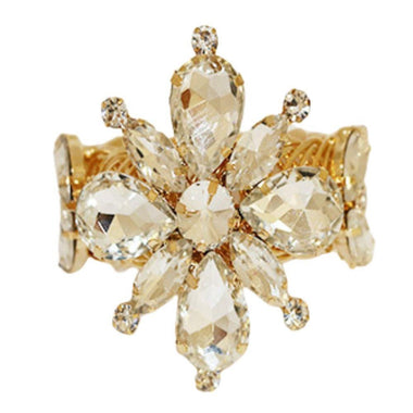 RHINESTONE FLOWER METAL BANGLE BRACELET COLOR GRAY CRYSTAL