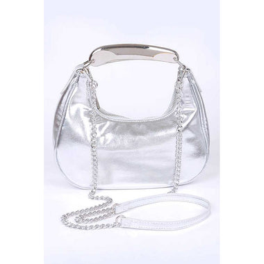 DIONA J METAL BAR HANDLE CONVERTIBLE CLUTCH CROSSBODY BAG COLOR SILVER