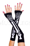 These fun fingerless arm warmers features a white skeleton design!