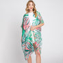 DIONA J HAND DRAWN TROPICAL LEAVES KIMONO ONE SIZE GREEN
