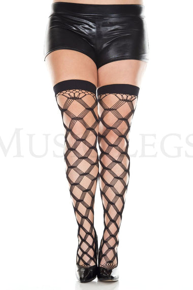 Plus size multi strands spandex diamond net thigh hi