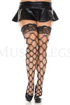 Plus size lace top with silicone multi strands spandex diamond net thigh hi