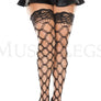 Plus size lace top with silicone multi strands spandex diamond net thigh hi