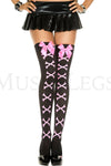 Cross bone and satin bow opaque thigh hi
