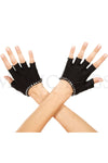 Faux rhinestones trim fingerless gloves