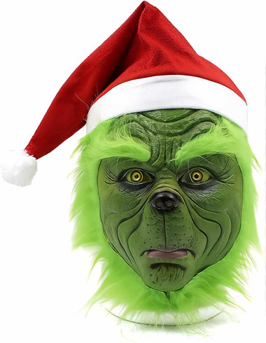 Christmas Green Monster Full Head Mask for Halloween, Cosplay, Christmas Parties Latex Creepy Monster Face Costume Mask