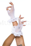 Lace ruffle fishnet fingerless gloves