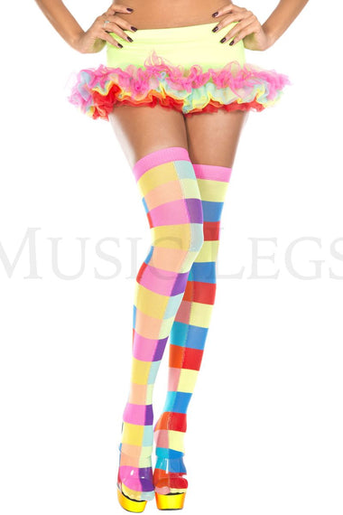 Neon color rectangle checker thigh hi