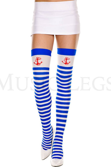 Anchor print stripes opaque thigh hi
