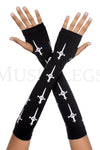 Gothic cross fingerless gloves