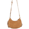 DIONA J WOMEN'S LEATHER STYLISH CHIC FRINGE CURVE CROSSBODY BAG COLOR TAUPE